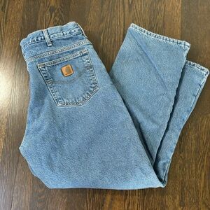 Carhartt Jeans Men 38x30 B155 DST Blue Fleece Lined Straight Relaxed Work Pants